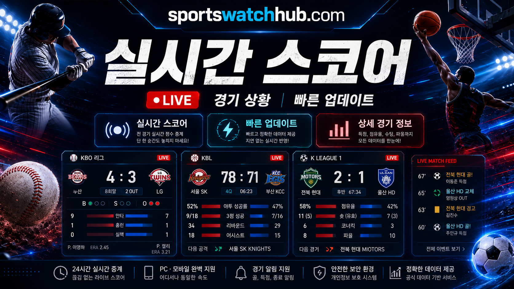 리그별 스코어와 경기 흐름을 확인하는 화면